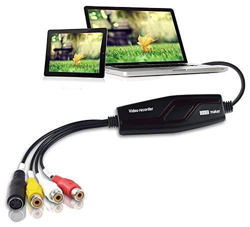Audio Video Grabber USB2.0, adaptador de video para edición, digitalización Hi8 VHS a DVD para Mac y Windows 10 con adaptador convertidor Scart/AV.