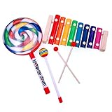 JZK Madera de xilófono 8 note y tambor mano lollipop con palo de madera, juguete Instrumento musical para ninos, regalo de cumpleaños navidad para niños bebés Infantil