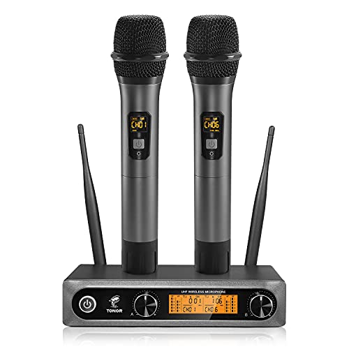 TONOR Micrófono Inalámbrico Dual Sistema de Micrófono Inalámbrico de Mano Profesional UHF, Set KTV Hogar para Karaoke, DJ, Fiesta