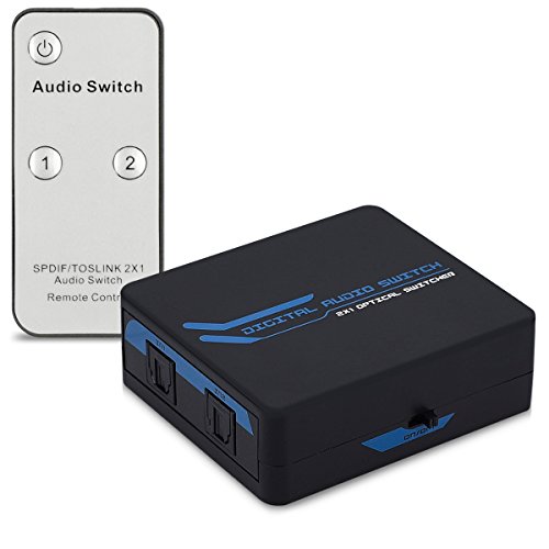 kwmobile conmutador de Audio Digital - Distribuidor de Audio con Mando a Distancia - Interruptor de Audio óptico Toslink - 2 entradas 1 Salida, 2x1