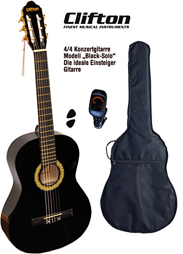 Clifton 4 4 guitarra de concierto Black solo funda acolchada Afinador Digital Con rückengarniture