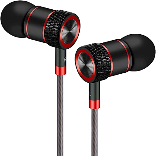Auriculares, Auriculares con Cables y Botón, Micrófono Incorporado, Aislamiento de Ruido y Sonido Estéreo(Negro y Rojo)