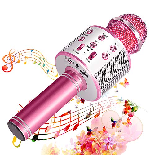 Suntop Micrófono Karaoke Bluetooth, Micrófono Inalámbrico Bluetooth, Bluetooth Altavoz, Micrófono Karaoke Portátil para KTV, Micrófono Wireless Bluetooth Compatibile con PC/iPad/iPhone