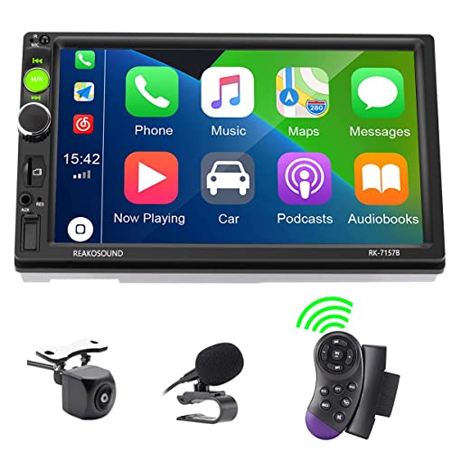 Radio Bluetooth Coche 2 DIN Compatible con Apple Carplay, Radio de Coche de 7 Pulgadas Reproductor MP5 Pantalla Táctil con Bluetooth/Radio FM/TF/USB/AUX/EQ con Cámara Trasera