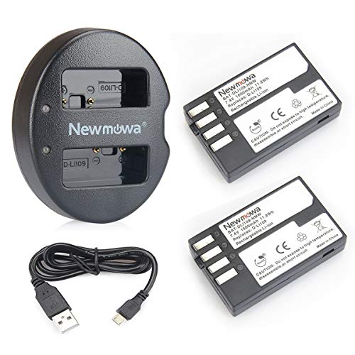 Newmowa D-LI109 Batería de Repuesto (2-Pack) y Kit de Cargador Doble para Pentax D-Li109 Pentax K-R KP K-30 K-50 K-500 K-S1 K-S2