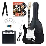 Rocktile Banger's Pack Kit de Guitarra Eléctrica Completo - Guitarra electrica con 3 Single-Coil pick-up - Juego con amplificador, bolsa, correa, cuerdas de repuesto y cable - Negro