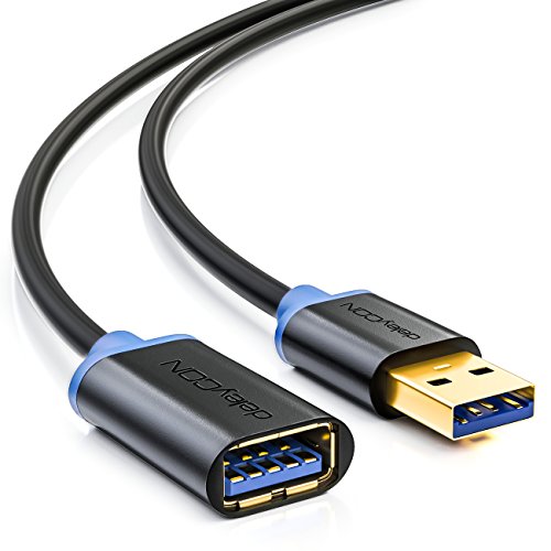 deleyCON 1m Cable Alargador USB 3.0 Super Speed Conector Macho USB Tipo A a Hembra USB Tipo A - hasta 5Gbit/s - Retrocompatible - Negro Azul