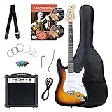 Rocktile Banger's Pack Kit de Guitarra Eléctrica Completo - Guitarra electrica con 3 Single-Coil pick-up - Juego con amplificador, bolsa, correa, cuerdas de repuesto y cable - Sunburst