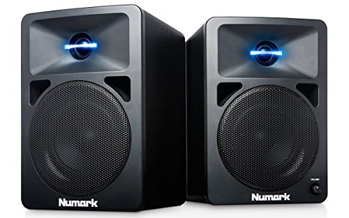 Numark N-Wave 360 - Monitores de DJ de Sobremesa Compactos de Rango Completo y 60 W con Iluminación LED en el Tweeter, Control de Volumen Dedicado y Entradas RCA para una Fácil Conectividad