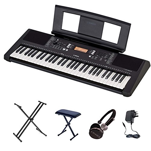 Yamaha Juego de teclado PSR-E363 con doble soporte X, banco y auriculares