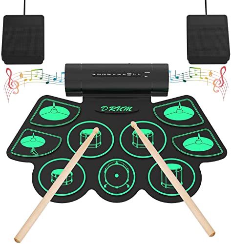 Batería Electrónica, Uverbon Drum Set Altavoz Estéreo Incorporado, Almohadilla de Música Digital Enrollable para Niños y Principiantes