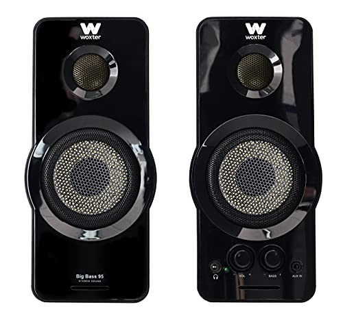 Woxter Big Bass 95 - Altavoces Multimedia Estéreo, 20W, Potentes, conexión 3,5mm, Botones y Conexiones AUX y Cascos en Parte Frontal, terminación Piano, PC/Smartphones y videoconsolas