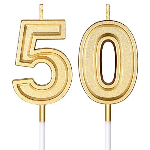 Velas de 50 Cumpleaños Velas Numerales de Pastel Decoración de Topper de Velas de Tarta de Feliz Cumpleaños para Suministros de Celebración Boda Cumpleaños Aniversario (Oro)