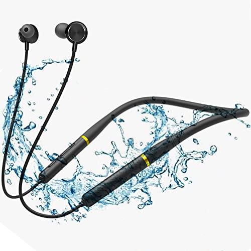 YATWIN Auriculares Bluetooth, Cascos Deportivos Magnéticos In-Ear Inalámbricos con Mic,13 Horas de Reproducción, IPX7 Impermeable para Correr - Negro