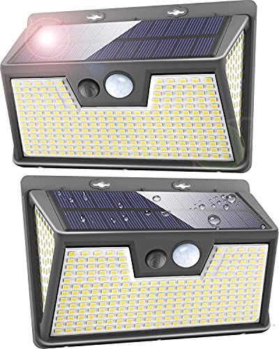 Woolmug Luz Solar Exterior 320 LED, [2 Paquetes / 3 Modos] Focos LED Exterior Solares con Sensor de Movimiento, IP65 Impermeable Foco Solar Exterior 280º Lampara Solar para Jardin, Garaje, Camino