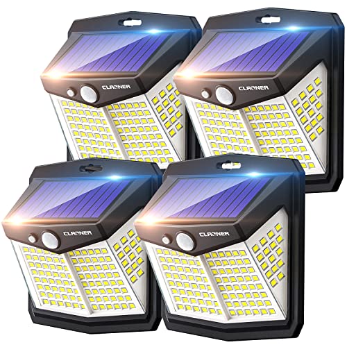 Claoner Luz Solar Exterior【128 LED/ 3 Modos】Luces LED Solar Exterior con Sensor de Movimiento Aplique Lampara 270º lluminación IP65 Impermeable Focos Solares para Exterior, Patio y Jardín