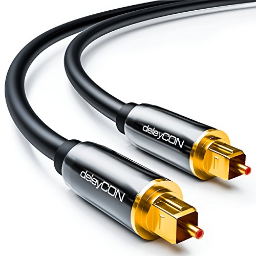 deleyCON 1m Cable Audio Digital Óptico S/PDIF 2x Conector Toslink Cable de Fibra Óptica Conector de Metal 5mm Flexible - Negro