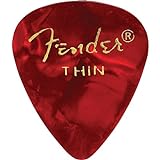 Fender 351 Shape Thin Classic Celluloid Picks, paquete de 12, rojo Moto para guitarra eléctrica, guitarra acústica, mandolina y bajo