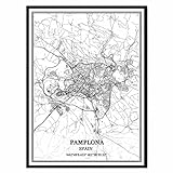 Pamplona España Mapa de pared arte lienzo impresión cartel obra de arte sin marco moderno mapa en blanco y negro recuerdo regalo decoración del hogar