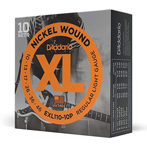 D'Addario EXL110-10P Nickel Wound Electric Guitar Strings, Regular Light, 10-46, 1 box of 10 Sets
