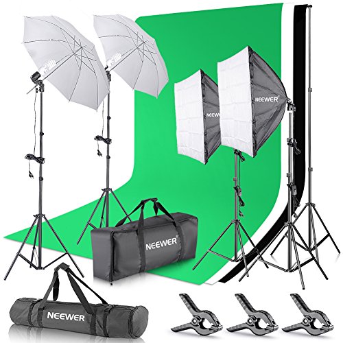 Neewer Set para Estudio fotográfico y producción de vídeo, Sistema de Soporte de 2,6 m x 3 m con Fondos, reflectores Tipo Paraguas y softbox de 800 W y 5500 K