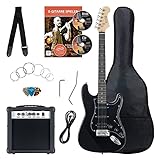 Rocktile Banger's PowerPack Kit de Guitarra Eléctrica Completo - Guitarra electrica con 2 Single-Coil pick-up - Juego amplificador, bolsa, correa, cuerdas de repuesto y cable - Negro