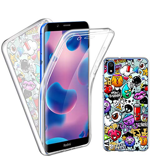 Funda para Xiaomi Redmi 7A Carcasa, 360°Full Body Protección Suave TPU Silicona Delantero PC Dura Atrás Transparente Flip Phone Case Cover