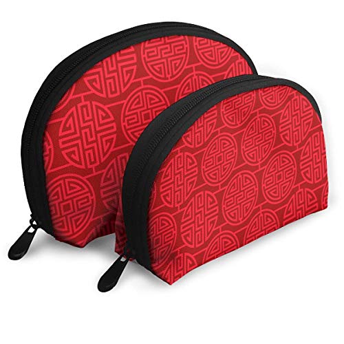 Portable Shell Makeup Storage Bags Red Chinese Elements Art Travel Waterproof Toiletry Organizer Clutch Pouch for Women