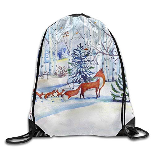 ocaohuahuaba Christmas Fox Jogging Snow Drawstring Bag para Viajar o IR de Compras Mochilas Informales Mochilas Escolares Mochila 22190