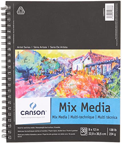 Canson Artist Series Mix Media Pad, 9 'x 12', Encuadernado con Cable Lateral, 30 Hojas
