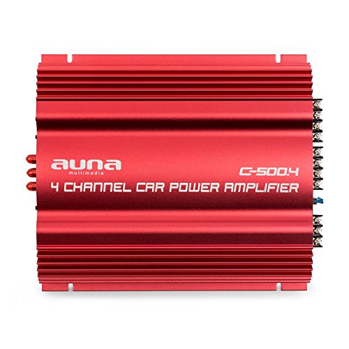 auna C500.4 Sharp Edition - Amplificador Hi-Fi , Transformador de Salida de 4 Canales , Amplificador de Coche , 4x65W de Potencia Media , Regulador de Graves y Agudos , Frecuencia 10Hz-30kHz , Rojo
