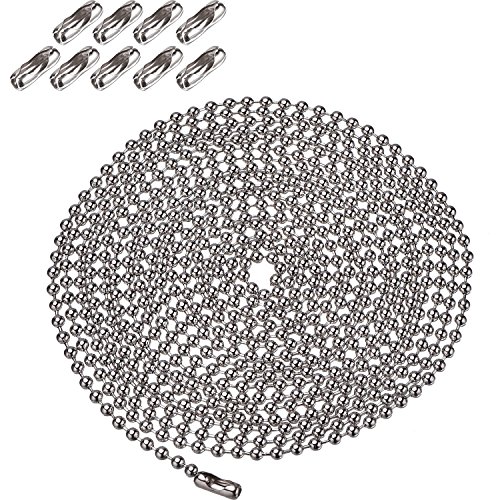 Shappy Extensión de Cadena de Tirar de Abalorio de Diámetro de 3,2 mm con Conector, 10 Pies de Cadena de Cuentas con 10 Conectores Correspondientes (Plateado)