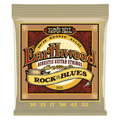 Ernie Ball Earthwood Rock and Blues - Cuerdas para guitarra acústica, bronce 80/20, con cuerda Sol lisa, calibre 10-52